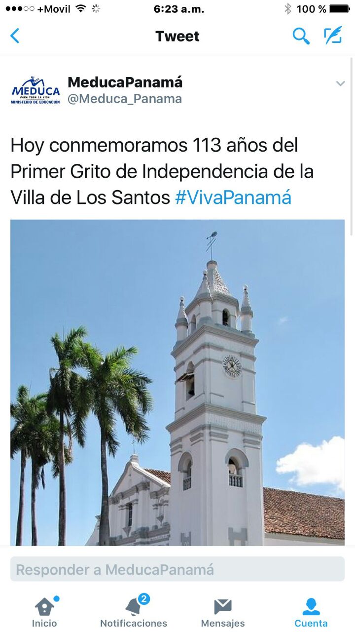 Tuit de la cuenta oficial @Meduca_Panama con el error. Foto/Twitter